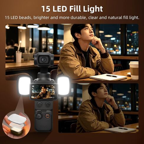 2PCS Pocket 3/4 Magnetic Auxiliary Light, USB C Rechargeable Mini LED Fill Light Attachment for Pocket 4 Protective Cover Case(Gray), with 4 Magnetic CPL/ND Filter Storage Slots and Detachable Wrist in Kuwait