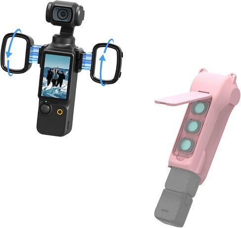 2PCS Pocket 3/4 Magnetic Auxiliary Light, USB C Rechargeable Mini LED Fill Light Attachment for Pocket 4 Protective Cover Case(Pink), with 4 Magnetic CPL/ND Filter Storage Slots and Detachable Wrist in Kuwait