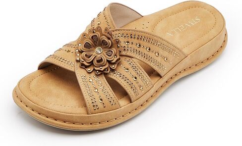 Rhinestone Flower Slide Sandals for Women, Arch Support (RUNS SMALL) | 1.77" Sparkly Slides, Comfortable Casual Walking Sandals For Summer in Kuwait