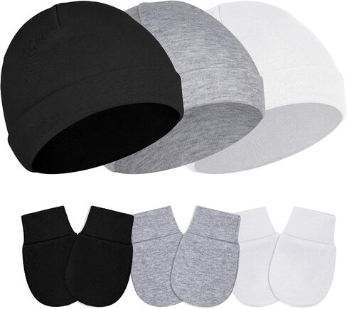 choyaxo 3pair Baby Hats Set Including Baby Hats and Mittens Soft Baby Beanie Mitten for for 0-6 Months Boys Girls in Kuwait