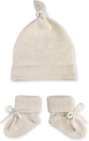 Jet&Bo BABY 100% Cashmere Baby Blanket Gift Set Luxe Knit 0-6M Natural | Grade A cashmere from Inner Mongolia, blanket, top knot beanie & booties, temperature regulating, gift box & card included in Kuwait