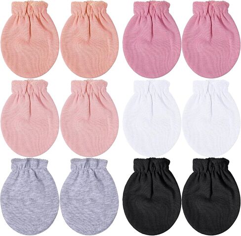 6 Pairs Newborn Baby Mittens 0-6 Months | No Scratch, Soft Cotton, Breathable, Adjustable Closure, For Newborn Baby, Boys, Girls​ in Kuwait