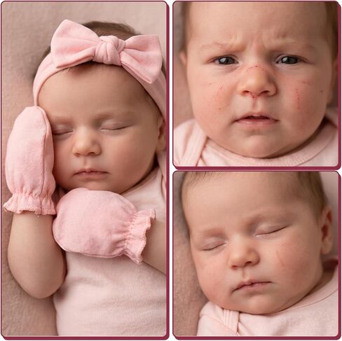 6 Pairs Newborn Baby Mittens 0-6 Months | No Scratch, Soft Cotton, Breathable, Adjustable Closure, For Newborn Baby, Boys, Girls​ in Kuwait