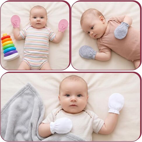 6 Pairs Newborn Baby Mittens 0-6 Months | No Scratch, Soft Cotton, Breathable, Adjustable Closure, For Newborn Baby, Boys, Girls​ in Kuwait