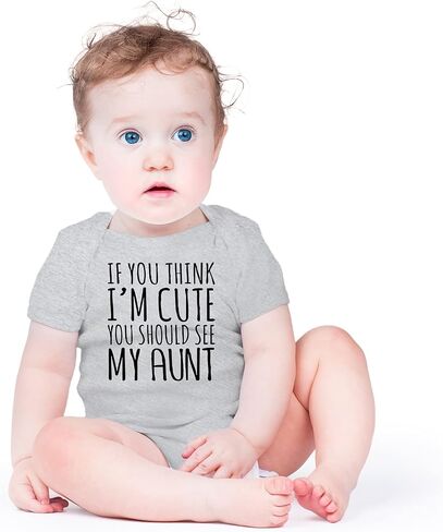 AW Fashions If You Think I'm Cute You Should See My Aunt Baby Bodysuit Funny Cute Newborn Romper Clothing (12 Months, Sports Grey) in Kuwait