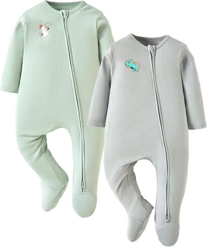 Baby 2-Pack Long Sleeve Footie, Footed Romper with Zipper for 0-24 Months in Kuwait