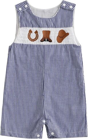 Newborn Baby Boy Summer Clothes Seersucker Golf Smocked Sleeveless Romper One Piece Straps Overall Jumpsuit Shortall in Kuwait
