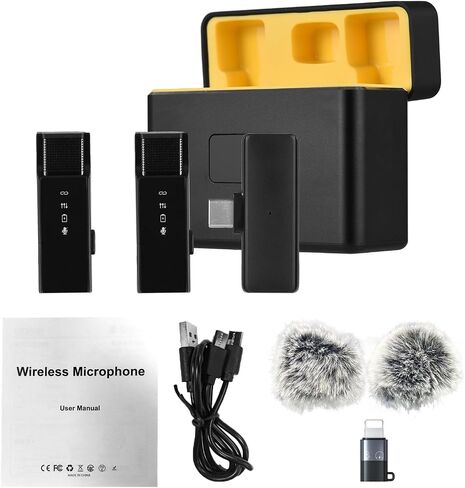 Wireless Clip on Lapel Microphone Professional Dual Digital Noise Reduction for Mobile Phone Live Broadcast Outdoor Recording in Kuwait
