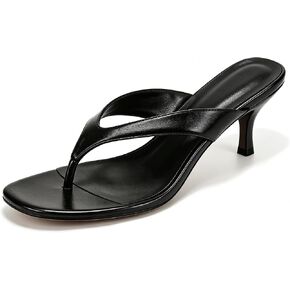 Women'S Leather Kitten Heel Flip Flops Minimalism Round Open Toe Thong Strap High Heel Slide Sandals Summer Prom Party Heeled Dress Sandals in Kuwait