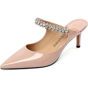 Joseywade Rhinestone Strap Pointed Toe Mules Pointed Toe Slip On 2.5 Inch Stiletto Kitten Heel Mules For Women Nude Patent Leather Bridal Party Wedding Office Fashion Heels US 9 in Saudi Arabia