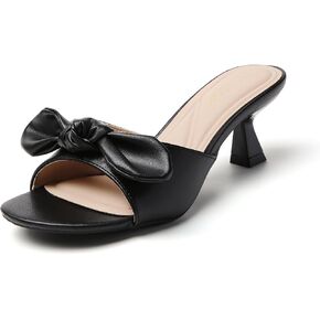 Tilocow Kitten Heels for Women Round Toe Heels Slip On With Bow Backless Mid Heeled Sandals Dress Shoes for Party Wedding in Saudi Arabia