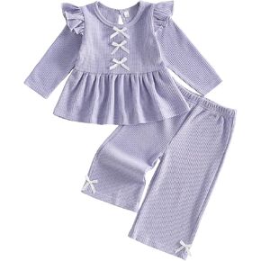 GOOCHEER Toddler Girl Clothes Baby Fall Outfits Ruffle Long Sleeve Shirt Tunic Top Pants Set 12 18 24 Month 2T 3T 4T 5T in Kuwait