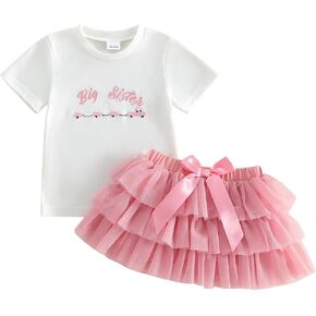 GOOCHEER Big Sister Outfit Toddler Girl Short Sleeve T-Shirt Top and Tulle Skirt Summer 2 Piece Clothes Set in Kuwait