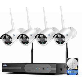 Hiseeu 4K 8MP Home Security Camera System Outdoor, 16CH NVR 4 Cam Kit | 24/7 Recording, No Subscription, 500GB HDD, Wired Plug-in Powered, Color Night Vision, Two-Way Audio, 2.4G & 5GHz WiFi, IP66 in Kuwait