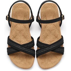 Ecetana Flat Sandals Women Dressy: Comfortable Summer Walking Flats | Breathable Cushioned Insole - Adjustable Buckle Strap - Non-Slip Lightweight Sole - All-Day Comfort for Casual Vacation in Saudi Arabia
