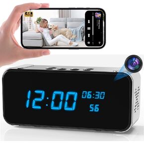 Wireless Security Mini 4K HD Camera with Night Vision and Motion Detection | Nanny Cam with Alarm Clock & Bluetooth Speaker, APP Remote Control, Real-time Monitor for Home/Office, Support 2.4G&5G WiFi in Kuwait