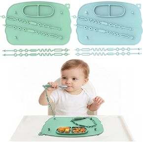 2-Pack Silicone Baby Mats with 8 Stretchable Straps & Suction Cups | Baby-Led Weaning, Foldable, Dishwasher Safe, Secures Toys Off Floor, Restaurant/Travel, BPA-Free, Smooth-Surface Suction in Saudi Arabia
