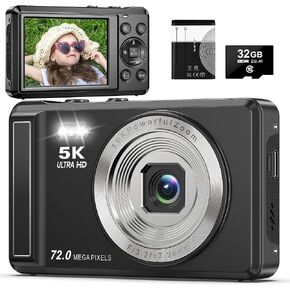 5K Digital Camera with 16X Zoom, 2.8" Screen Compact Portable Vlogging Camara with 32GB, 72MP UHD Digital Cameras for Photography in Kuwait