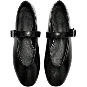 GORGLITTER Women's PU Leather Ballet Flats Dressy Closed Round Toe Slip on Office Shoes Maryjanes Shoes in Kuwait