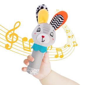 Baby Rattle for Newborns 0-6 Months - Soft Plush Handheld Sensory Toy with Crinkle Sound, Cute Bunny Shaped Grasping Rattle for Infants, Motor Skill Development, Baby Gift (Grey) in Saudi Arabia