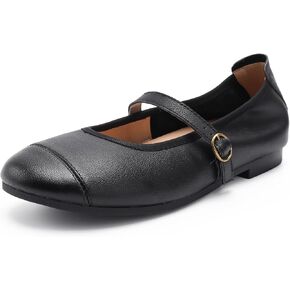 Mary Jane Shoes Women - Round Toe Genuine Leather Ballet Flats with Strap, Comfortable Lightweight Casual Business Work Dress Shoes in Kuwait