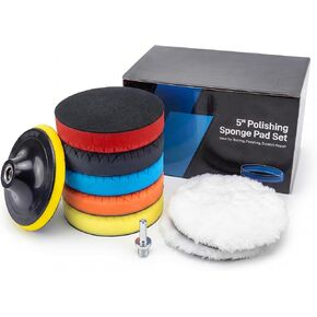 9Pcs Buffing Polishing Pads Kit, 6 Inch Buffing Pads, Sponge & Woolen Pads with M14 Drill Adapter & Backing Plate for Car Care, Polishing, Washing, Cleaning, Waxing in Kuwait