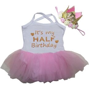 Kirei Sui Baby Half Birthday Dress Tutu Bodysuit 1/2 Crown Headband M White Pink in Kuwait