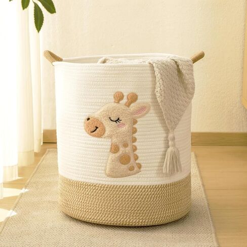 Large Blanket Basket for Living Room Storage,Toy Baskets Storage for Kids Stuffed Animal Storaged, Big Cute Cotton Rope Woven Laundry Basket with Handle for Nursery Baby Shower Gifts in Kuwait