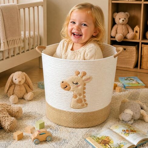 Large Blanket Basket for Living Room Storage,Toy Baskets Storage for Kids Stuffed Animal Storaged, Big Cute Cotton Rope Woven Laundry Basket with Handle for Nursery Baby Shower Gifts in Kuwait