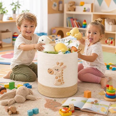 Large Blanket Basket for Living Room Storage,Toy Baskets Storage for Kids Stuffed Animal Storaged, Big Cute Cotton Rope Woven Laundry Basket with Handle for Nursery Baby Shower Gifts in Kuwait