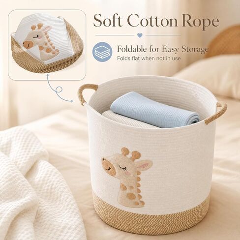 Large Blanket Basket for Living Room Storage,Toy Baskets Storage for Kids Stuffed Animal Storaged, Big Cute Cotton Rope Woven Laundry Basket with Handle for Nursery Baby Shower Gifts in Kuwait