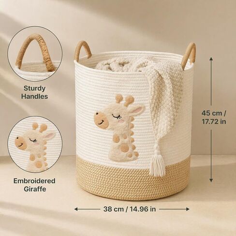 Large Blanket Basket for Living Room Storage,Toy Baskets Storage for Kids Stuffed Animal Storaged, Big Cute Cotton Rope Woven Laundry Basket with Handle for Nursery Baby Shower Gifts in Kuwait