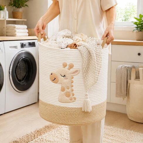 Large Blanket Basket for Living Room Storage,Toy Baskets Storage for Kids Stuffed Animal Storaged, Big Cute Cotton Rope Woven Laundry Basket with Handle for Nursery Baby Shower Gifts in Kuwait