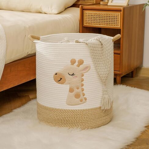 Large Blanket Basket for Living Room Storage,Toy Baskets Storage for Kids Stuffed Animal Storaged, Big Cute Cotton Rope Woven Laundry Basket with Handle for Nursery Baby Shower Gifts in Kuwait