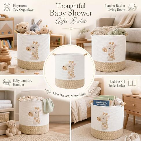 Large Blanket Basket for Living Room Storage,Toy Baskets Storage for Kids Stuffed Animal Storaged, Big Cute Cotton Rope Woven Laundry Basket with Handle for Nursery Baby Shower Gifts in Kuwait