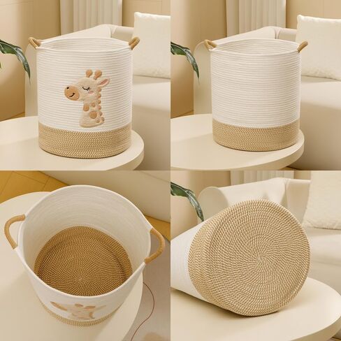 Large Blanket Basket for Living Room Storage,Toy Baskets Storage for Kids Stuffed Animal Storaged, Big Cute Cotton Rope Woven Laundry Basket with Handle for Nursery Baby Shower Gifts in Kuwait