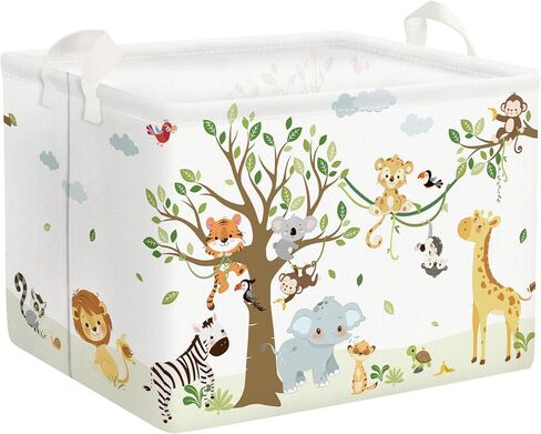 Clastyle Woodland Nursery Animal Tree Baby Gift Storage Basket for Kid Room | Waterproof Large Dirty Clothes Book Gift Toy Organizer Bin, Nursery Playroom Bedroom Bathroom Shelf, Vine Giraffe Monkey in Kuwait