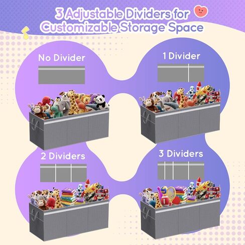Lewondr 160L Extra Large Toy Storage Organizer with Lid,40"x16"x16" Toy Box | Sturdy Collapsible Toy Chest Storage for Boys & Girls, Toy Bins Organizer with 3 Dividers for Living Room Nursery, Grey in Kuwait