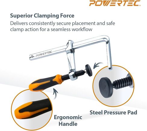 POWERTEC 71410 Quick Screw Guide Rail Clamp for MFT Table and Track Saw Guide Rail System, 5-3/8" Capacity x 2-3/8" Throat Depth, 400lbs Clamping Force, 2 Pack in Kuwait