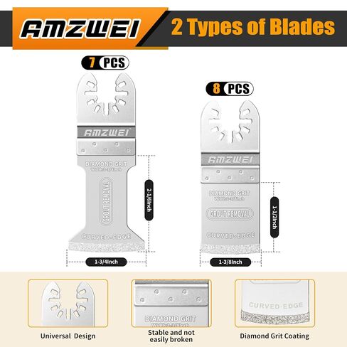AMZWEI 15PCS Diamond Oscillating Tool Blades, Curved Edge | Grout Removal, Mortar Cleaning, 1/13 in Thick, Compatible with Dewalt, Milwaukee, Rockwell, Ridgid, Ryobi, Craftsman, Chicago in Kuwait