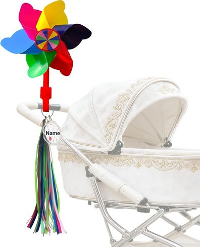 Stroller Identification Hanger with Rotating Pinwheel, Vibrant Ribbons & Custom Name Plate | Quickly Locate Your Stroller in Crowded Parks, Airports | Easy Clip-On Design (Pink) in Kuwait