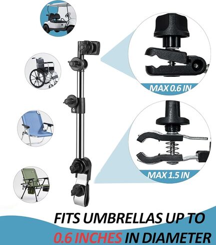 Scalable Chair Umbrella with Universal Clamp, UPF 50 Plus Sun Protection Portable Clip on Shade for Beach Chair Stroller Golf Cart Wheelchair, 360 Degree Adjustable Folding Outdoor Sports Personal Canopy in Kuwait