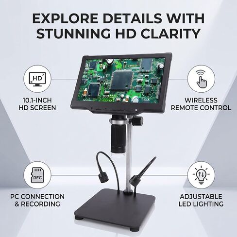 XUMIUZIY Digital Microscope with 10.1" Screen, 500-1000x Infinite Zoom | Electronic Microscope Magnifier with LED Lights, 1080P HD, 60 Rrotational Screen, PC View, Remote Control in Kuwait