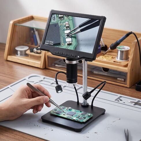 XUMIUZIY Digital Microscope with 10.1" Screen, 500-1000x Infinite Zoom | Electronic Microscope Magnifier with LED Lights, 1080P HD, 60 Rrotational Screen, PC View, Remote Control in Kuwait