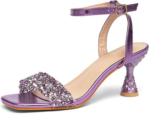 Women's Glitter One Strap Kitten Heel Sandals Sexy Square Open Toe Anti-Slip High Heels with Adjustable Ankle Strap Club Party Bar Evening Pumps in Kuwait