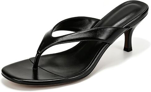 Women'S Leather Kitten Heel Flip Flops Minimalism Round Open Toe Thong Strap High Heel Slide Sandals Summer Prom Party Heeled Dress Sandals in Kuwait