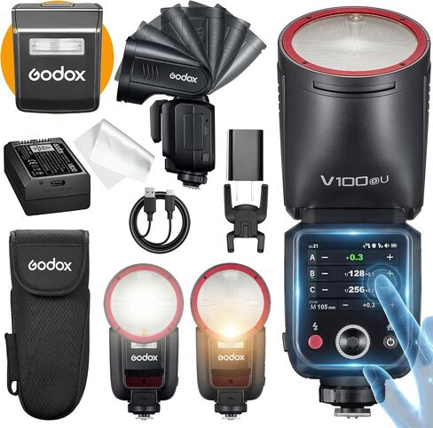 GODOX V100 O GODOX Flash for Olympus– Touchscreen Control,100W TTL Camera Flash GODOXV1 for Olympus Upgraded,70 Full Power Consecutive Flashes, Camera Flash in Kuwait