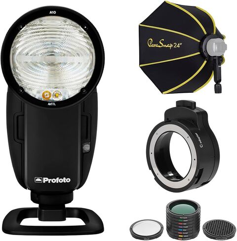 Profoto A10 On and Off Camera Flash for Nikon, Bundle with Glow 24" PS-B24K ParaSnap Octagonal Softbox, Adapter, Color Filter Shapers Kit in Kuwait