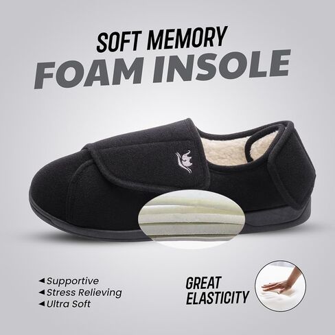 Diabetic Slippers Women, Lymphedema Shoes, Edema Shoes Swollen Feet, Indoor and Outdoor Hook and Loop, Non Slip House Shoes (Black/White, 9 WIDE) in Kuwait