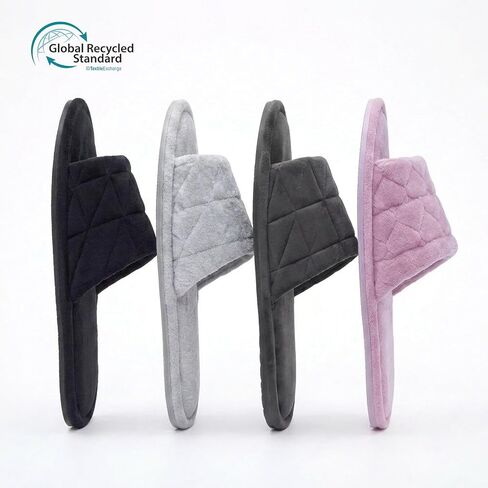 Women Velvet Open Toe Slides, Memory Foam Non-Slip TPR House Wear,Black,7 in Kuwait